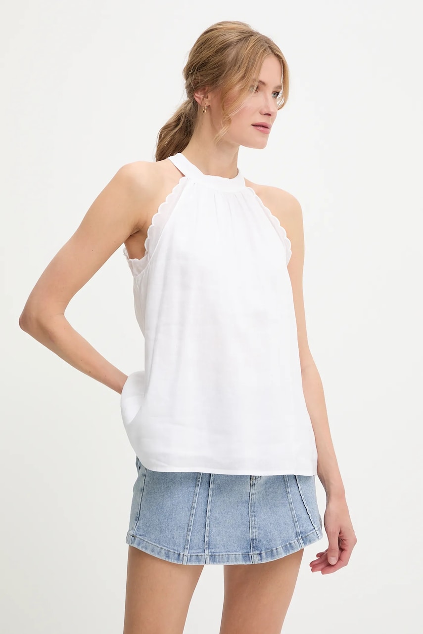 Answear Lab bluza din in culoarea alb, neted Answear Lab bluza din in culoarea alb, neted