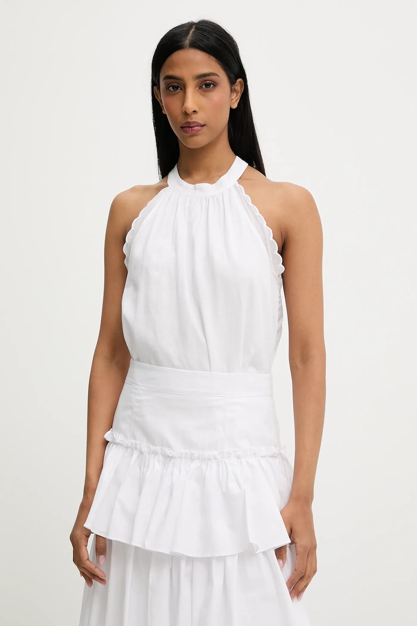 Answear Lab bluza din in culoarea alb, neted