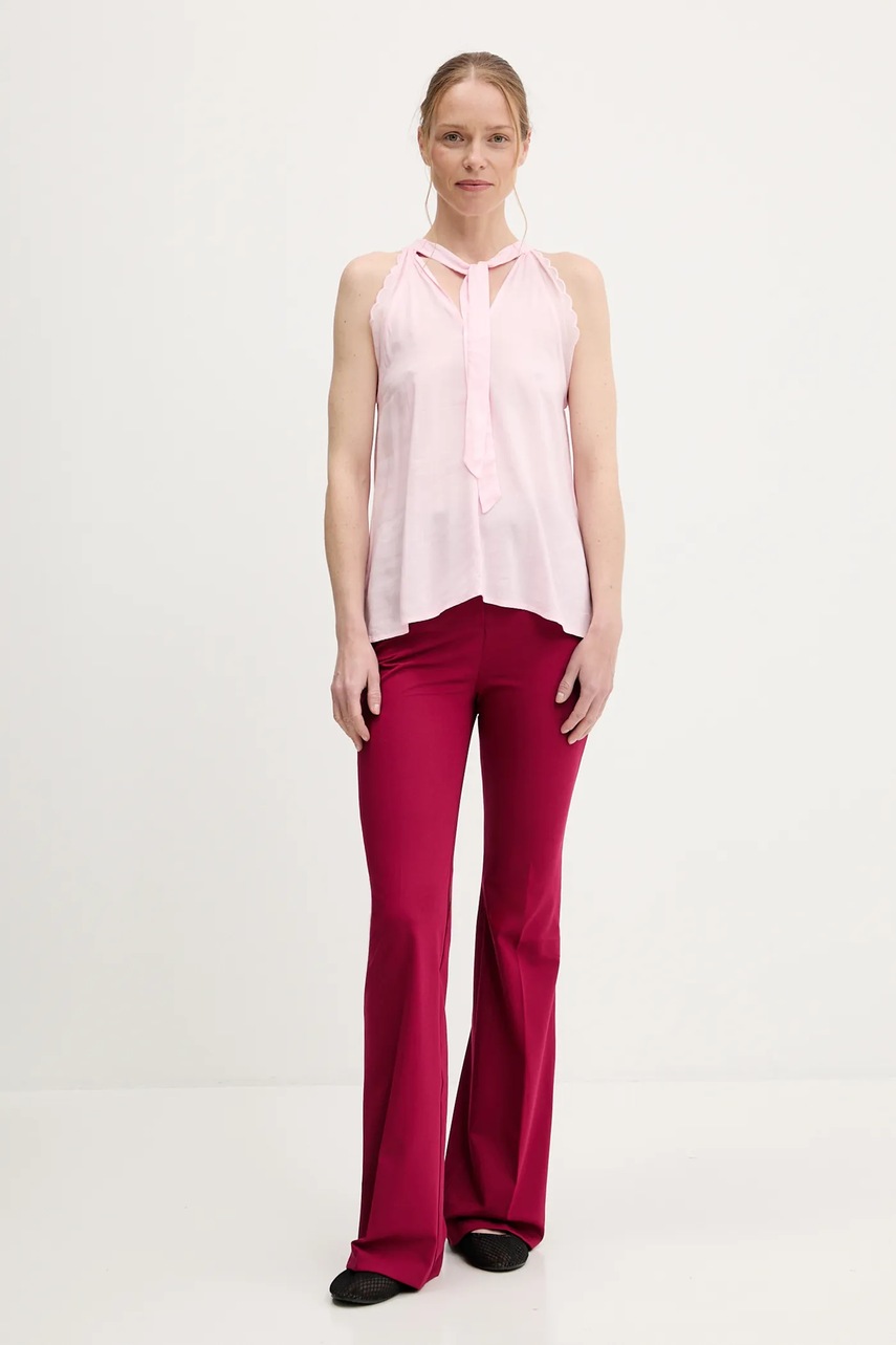 Блузка со льном Answear.LAB цвет розовый однотонная