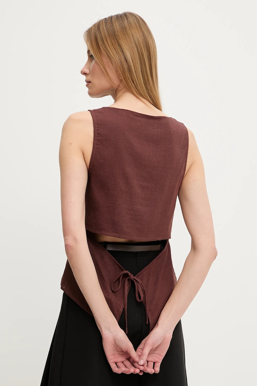 Answear Lab bluza din in culoarea maro, neted Answear Lab bluza din in culoarea maro, neted