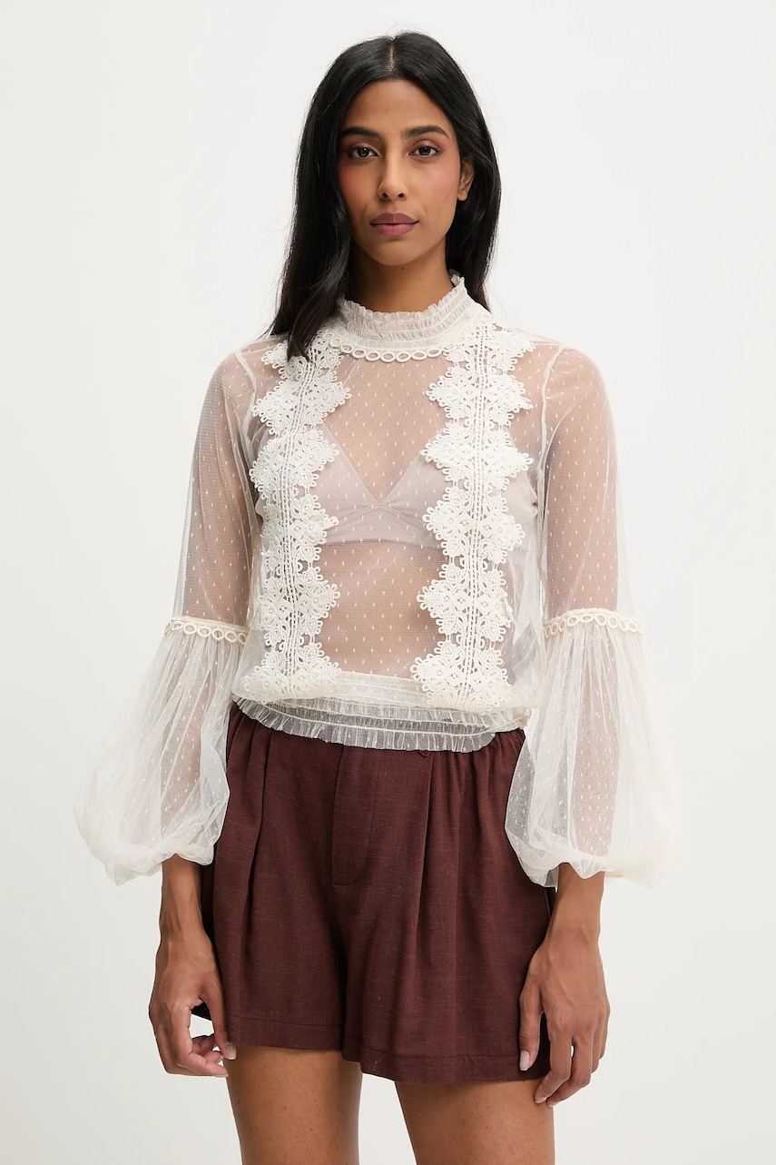 Answear Lab bluza culoarea bej, cu imprimeu