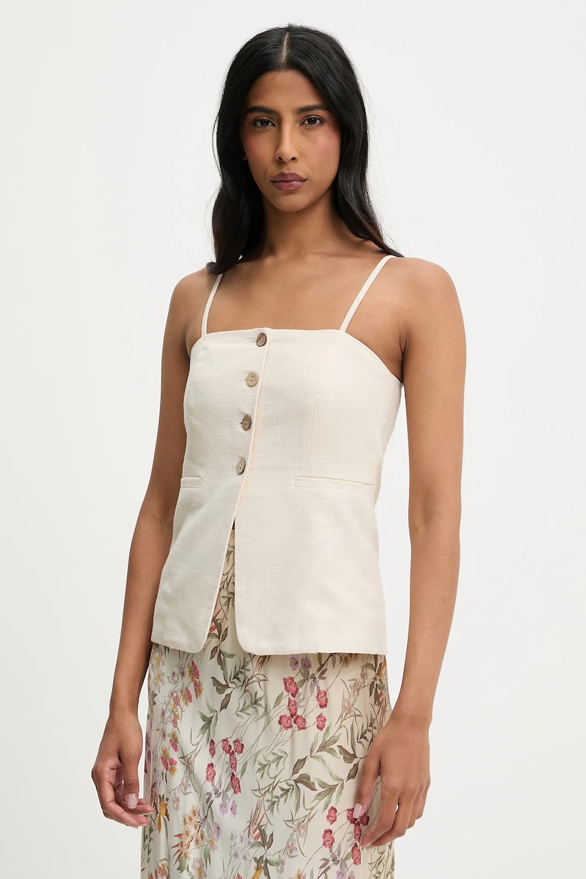 Answear Lab top din bumbac culoarea bej, neted