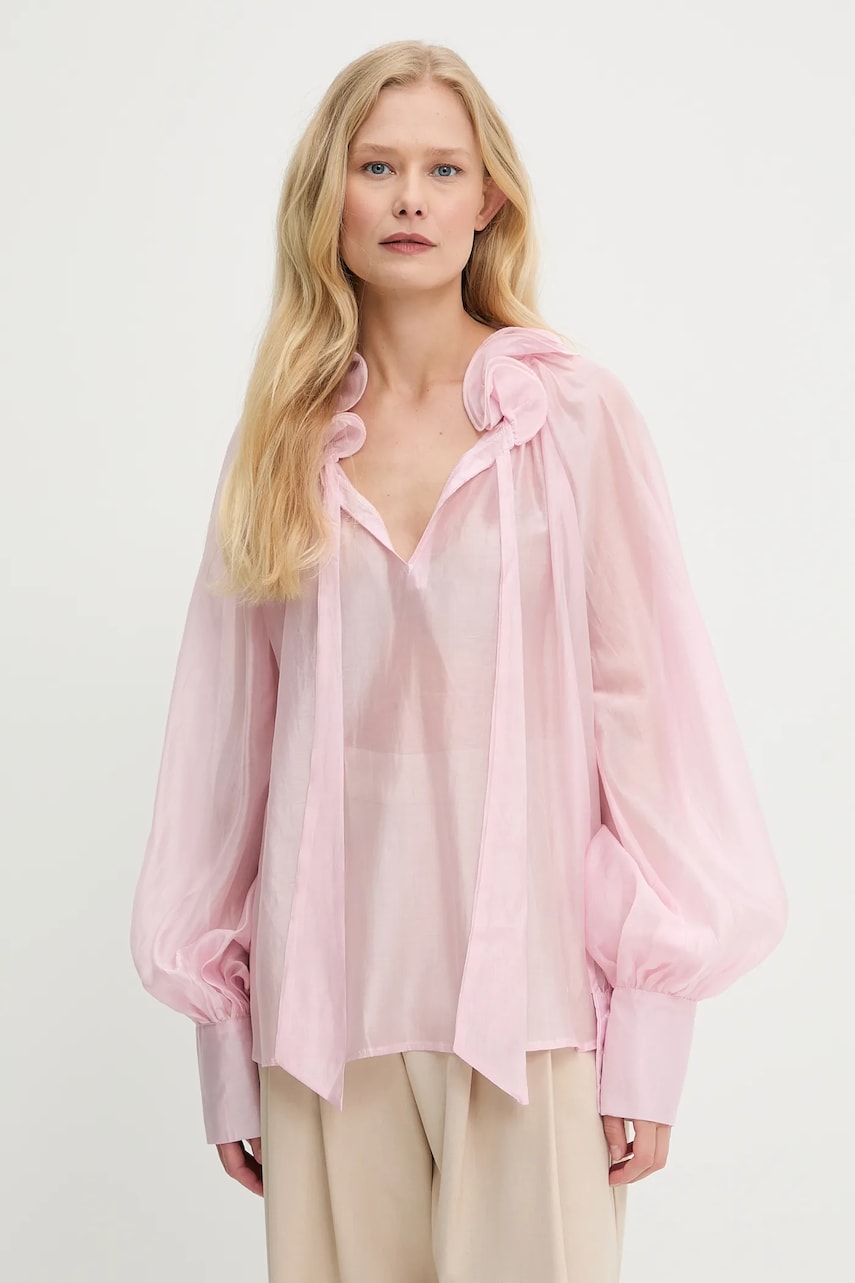 Answear Lab bluza de matase culoarea roz, neted