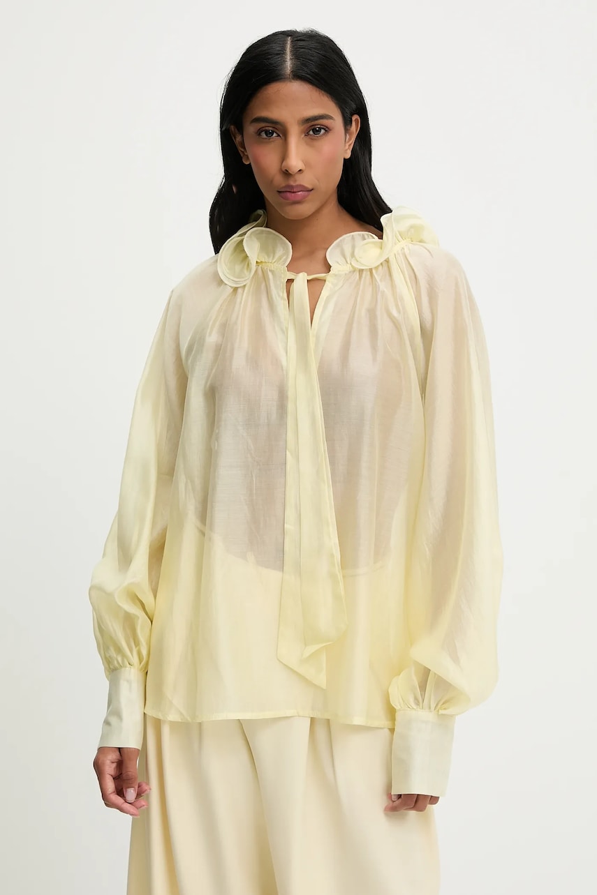Answear Lab bluza de matase culoarea galben, neted