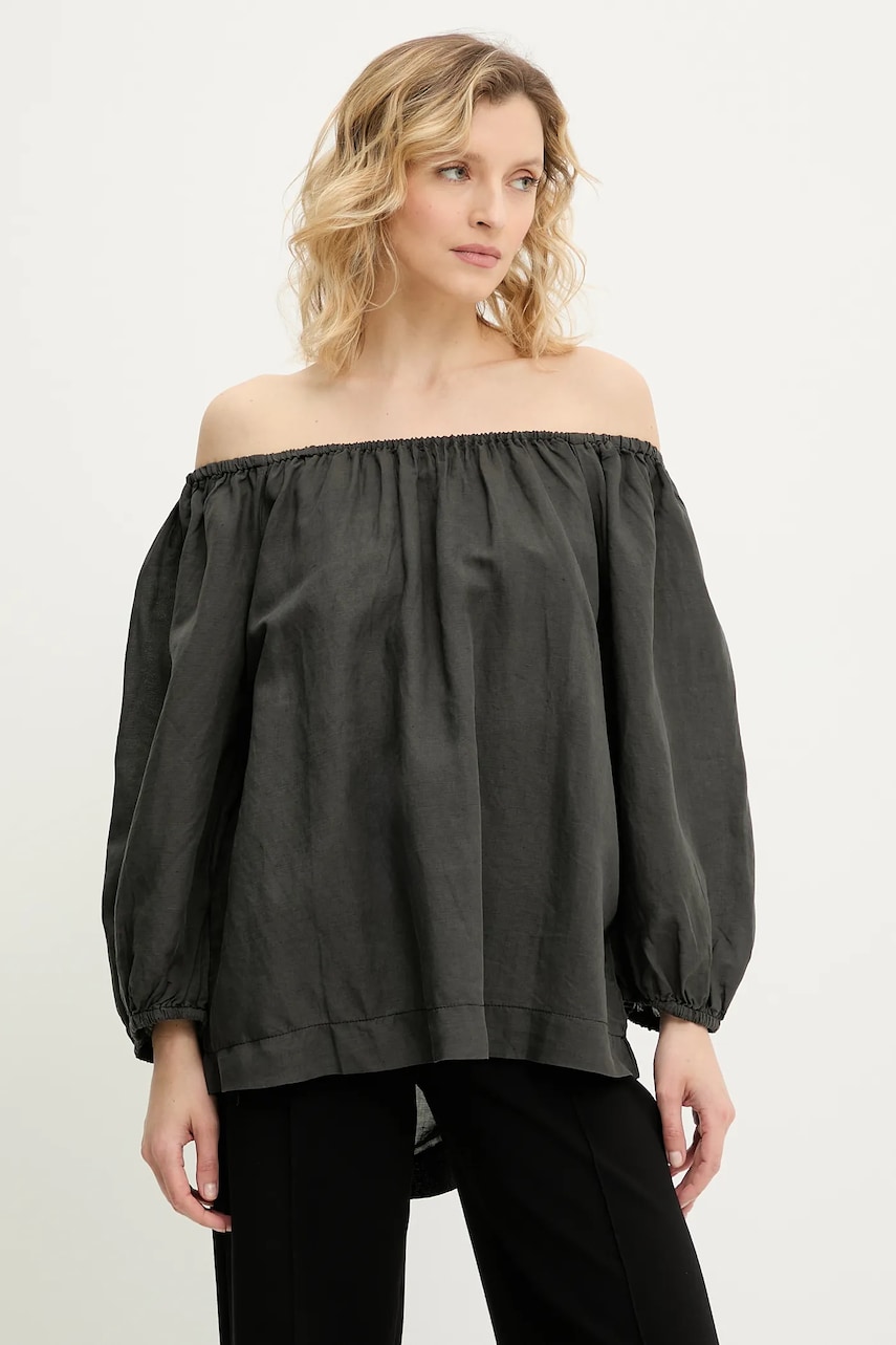 Answear Lab bluza din amestec de in culoarea gri, neted