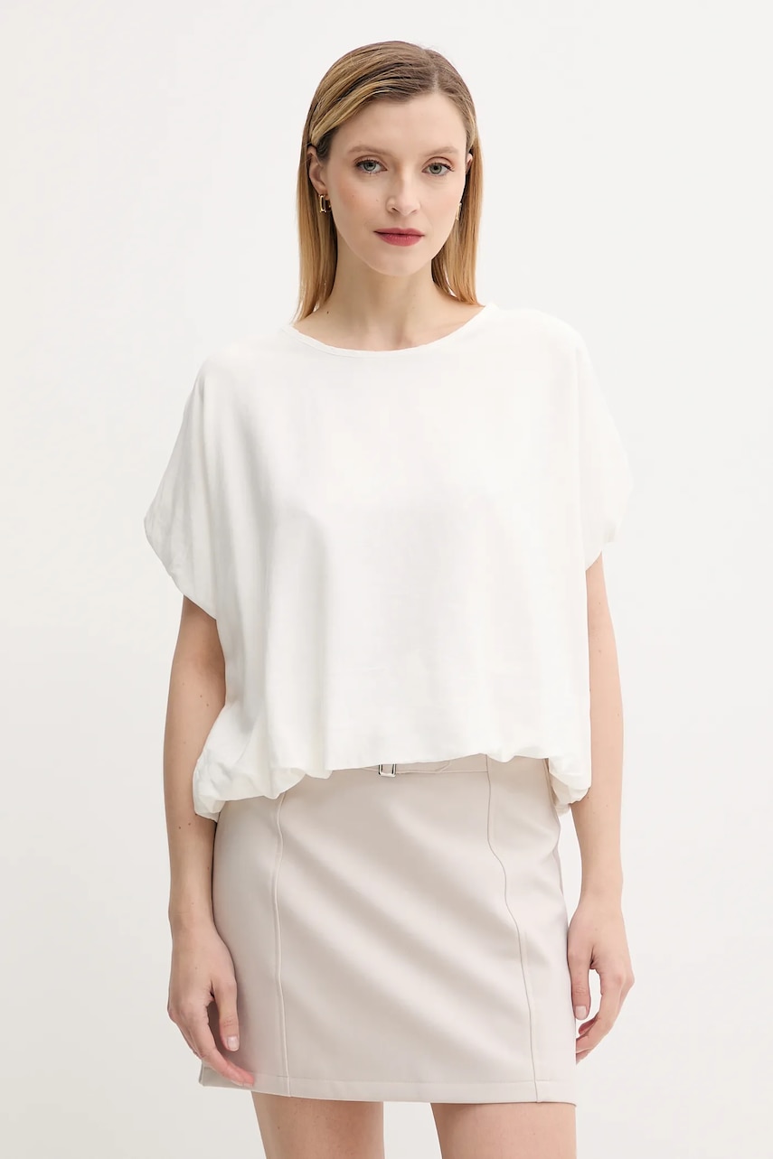 Answear Lab bluza din in culoarea alb, neted