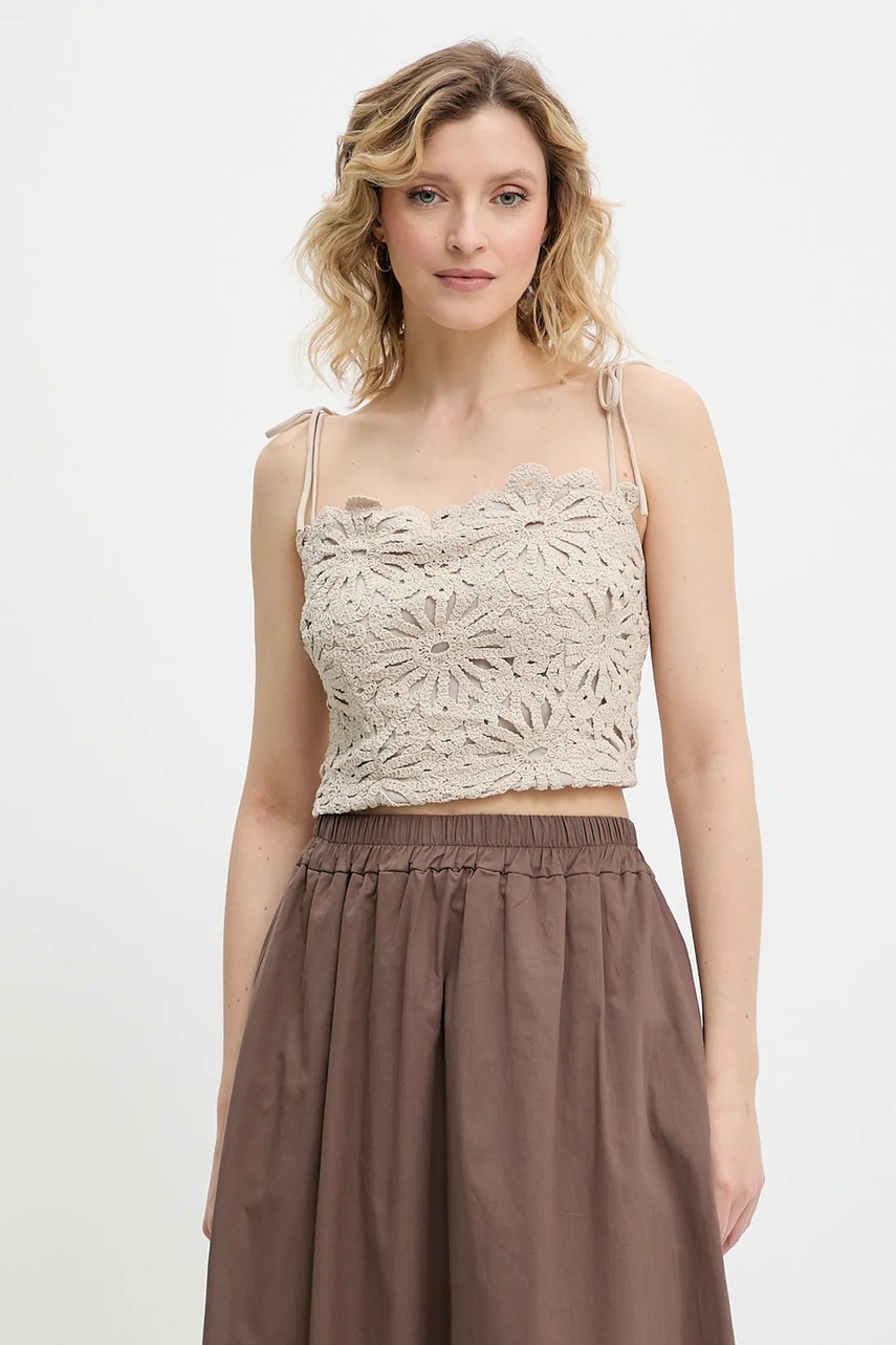 Answear Lab top din bumbac culoarea bej, neted