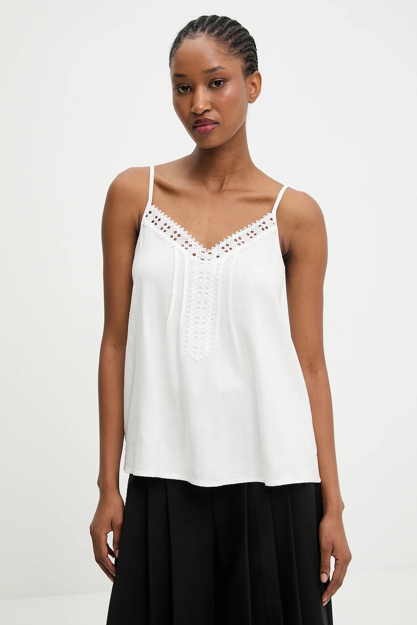 Answear.LAB bluza din amestec de in culoarea alb, neted