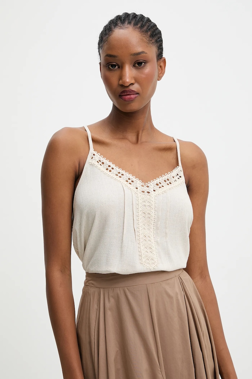 Answear.LAB bluza din amestec de in culoarea bej, neted