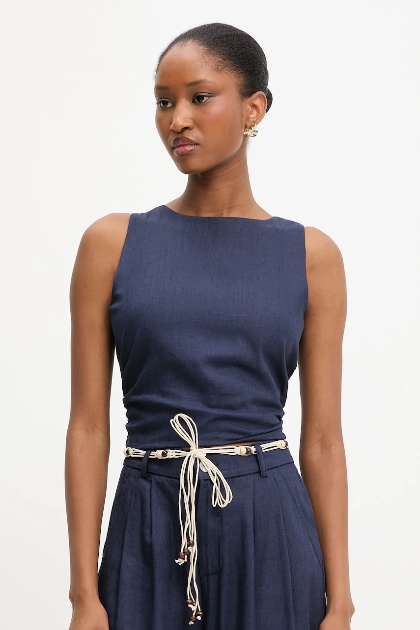 Answear Lab bluza din in culoarea albastru marin, neted