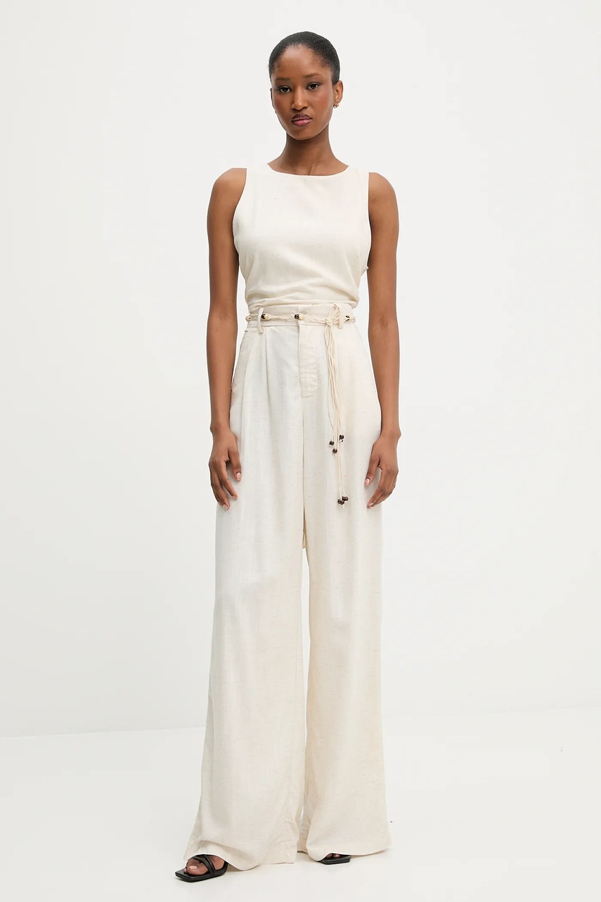 Блузка со льном Answear.LAB цвет бежевый однотонная