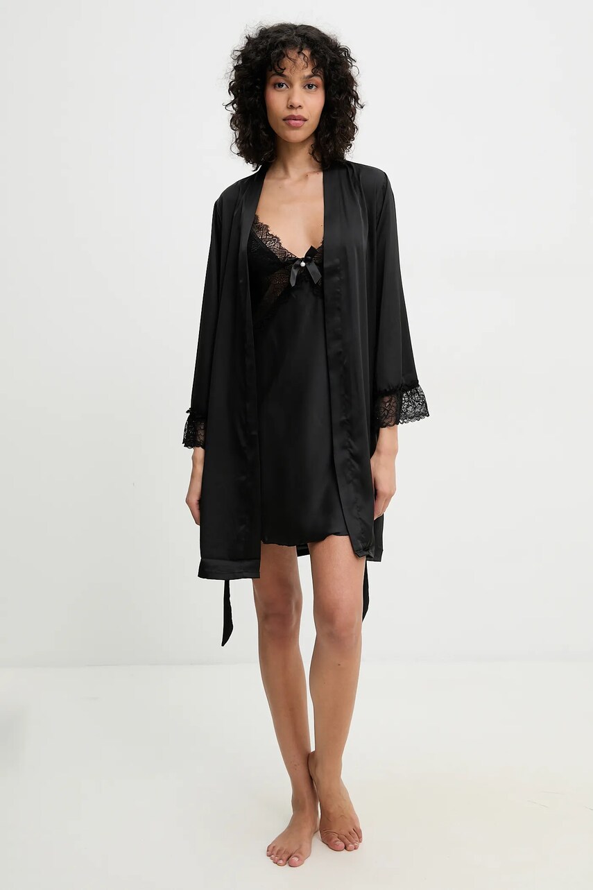 Answear Lab compleu pijama femei, culoarea negru, dantela