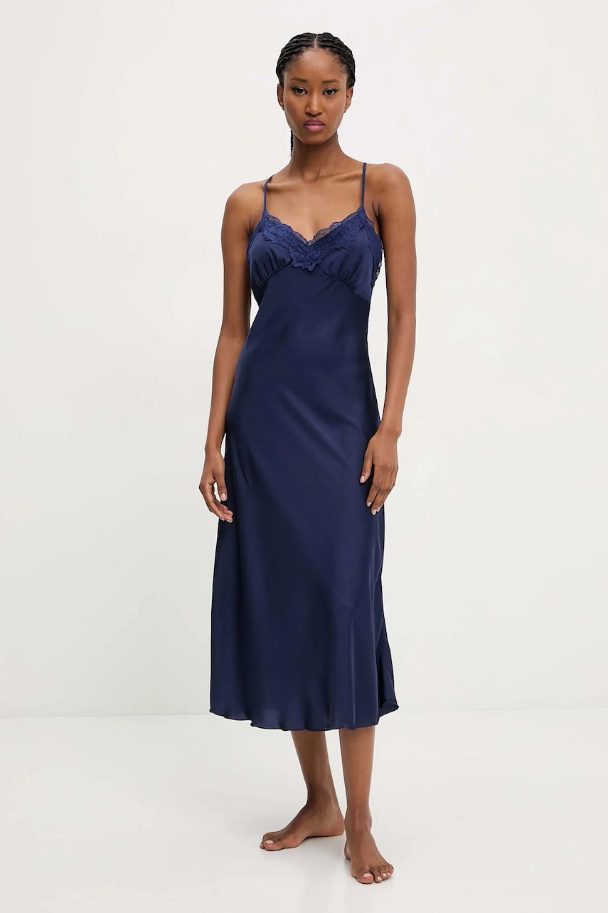 Answear Lab cămașă de noapte de mătase femei, culoarea albastru marin, satin Answear Lab cămașă de noapte de mătase femei, culoarea albastru marin, satin