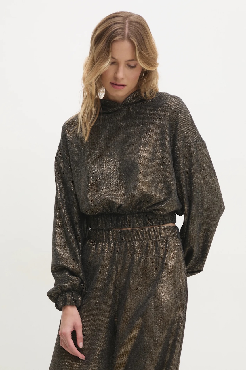Answear Lab bluza femei, culoarea auriu, cu gluga, melanj