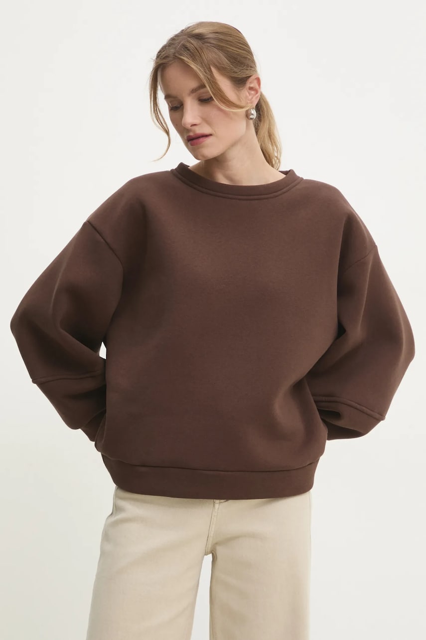 Answear Lab hanorac de bumbac femei, culoarea maro, neted Answear Lab hanorac de bumbac femei, culoarea maro, neted