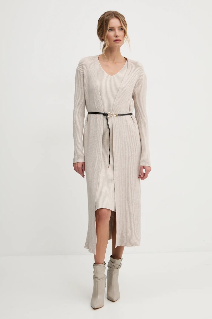 Answear Lab rochie și cardigan culoarea bej Answear Lab rochie și cardigan culoarea bej