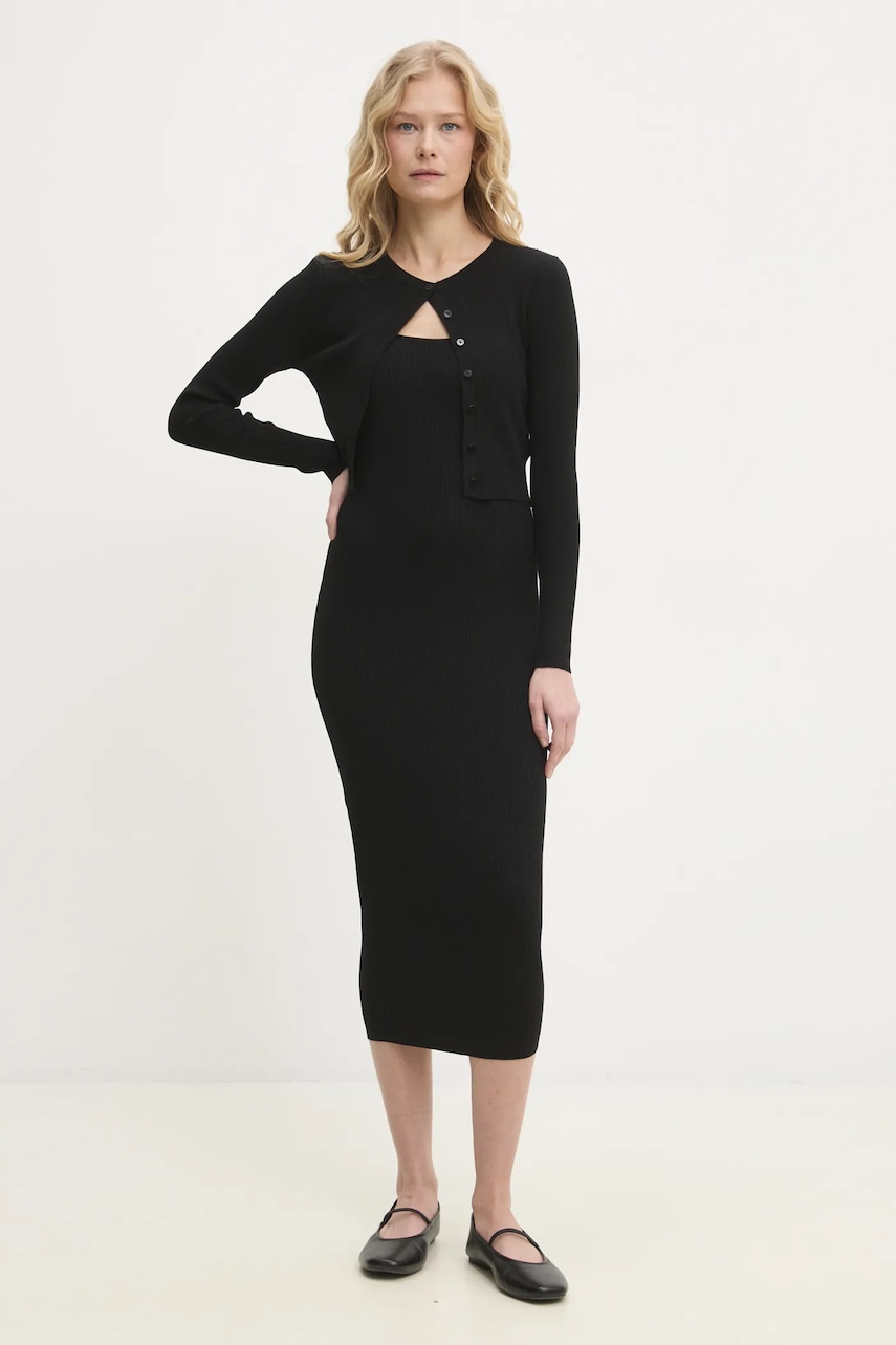 Answear Lab rochie și cardigan culoarea negru
