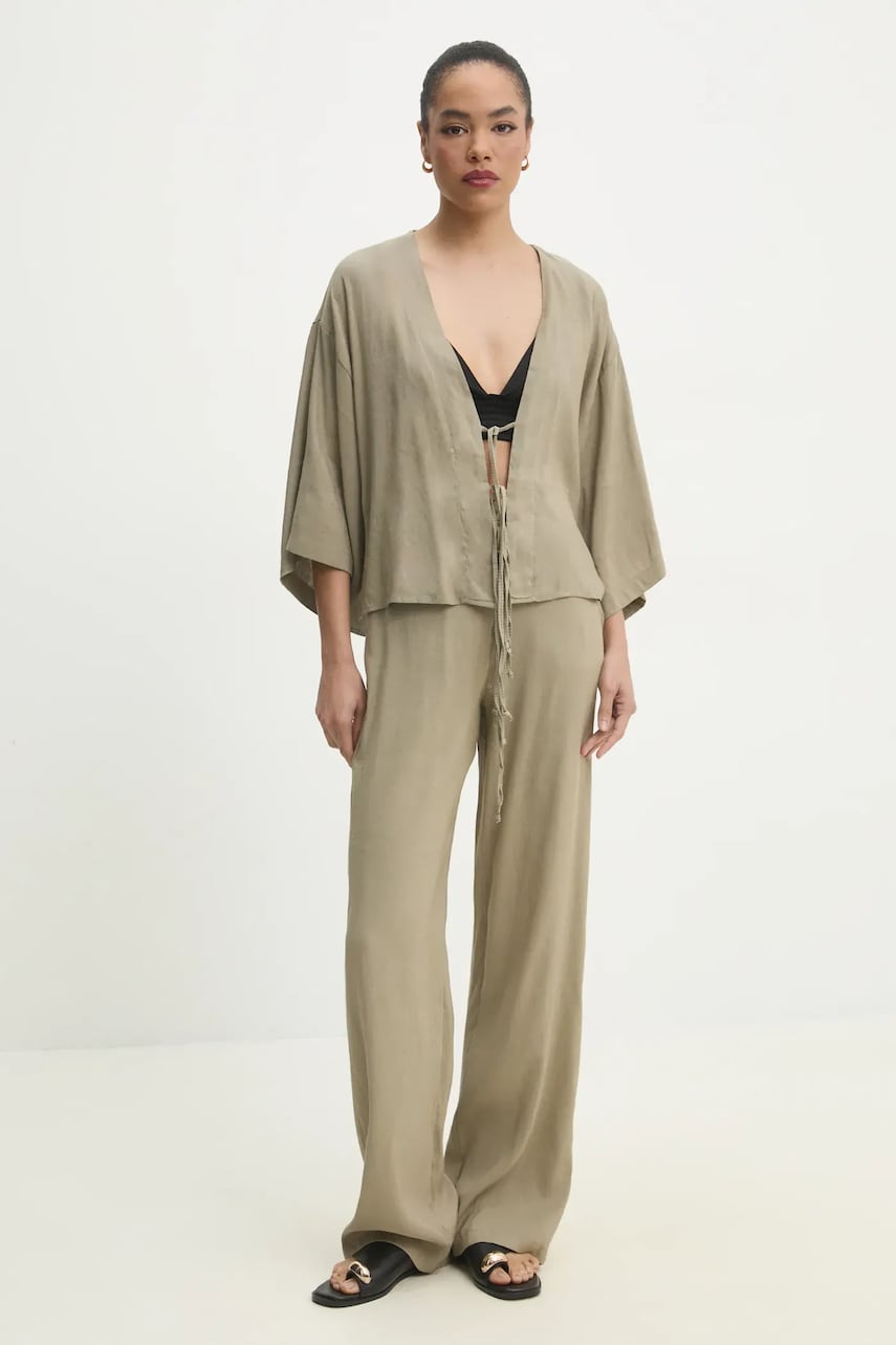 Answear Lab cămașă și pantaloni de in femei, culoarea verde Answear Lab cămașă și pantaloni de in femei, culoarea verde