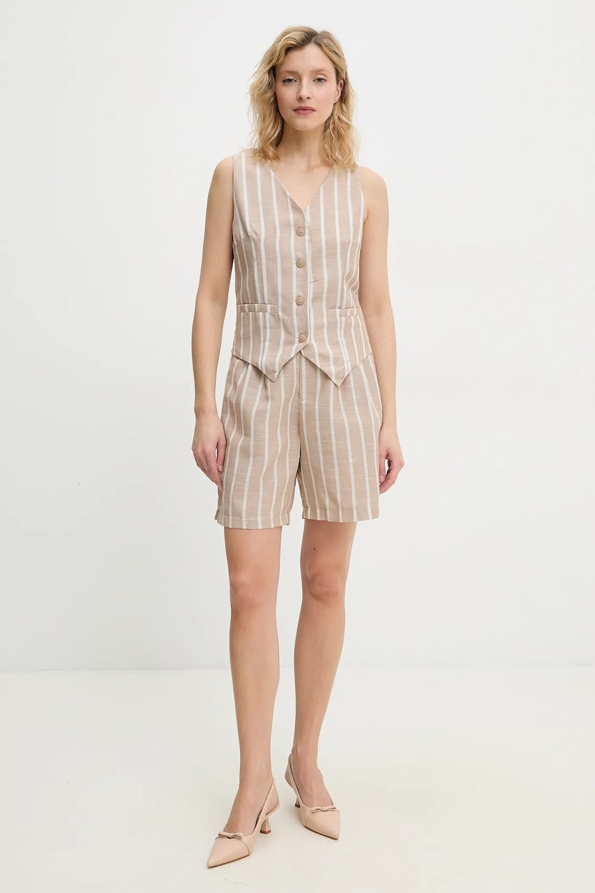 Answear Lab vestă și pantaloni scurți femei, culoarea bej Answear Lab vestă și pantaloni scurți femei, culoarea bej