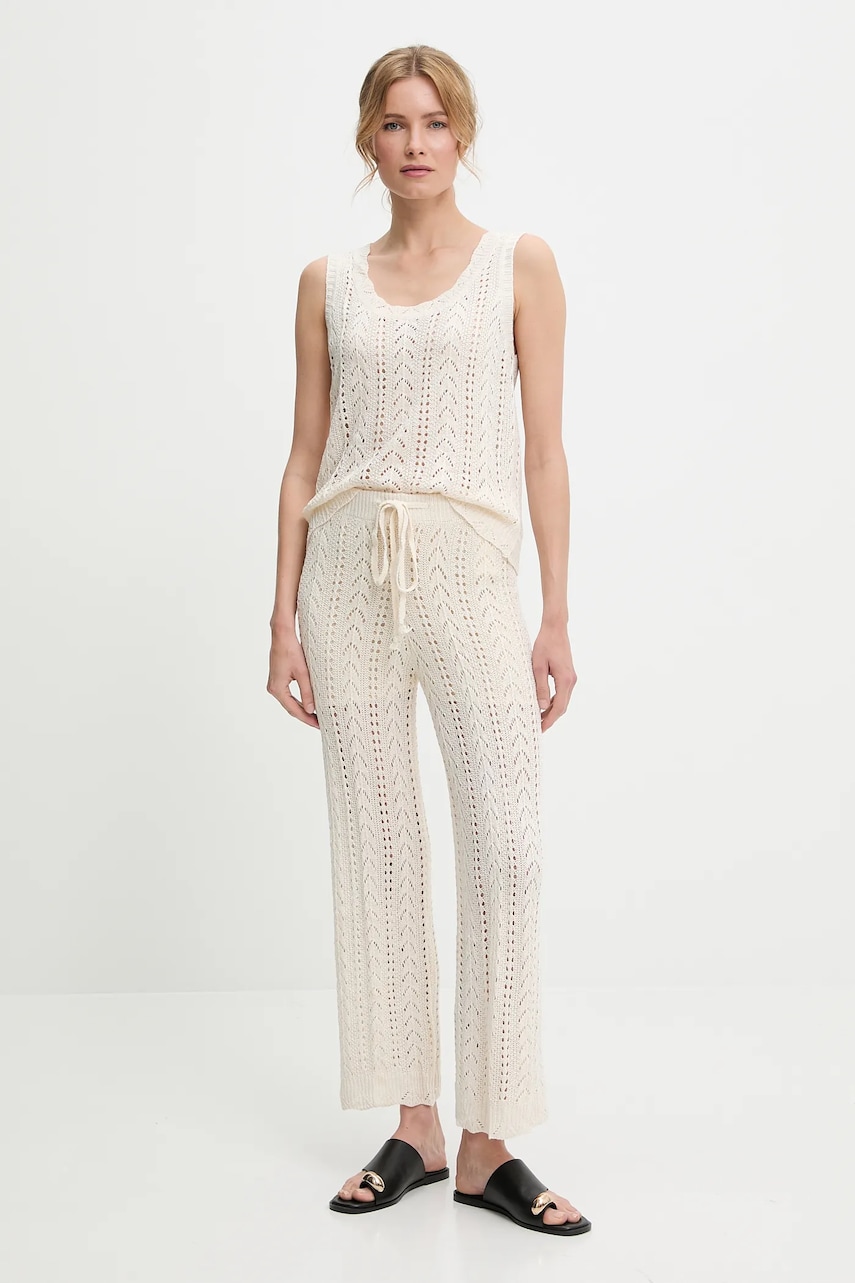 Answear Lab bluză și pantaloni din bumbac culoarea bej