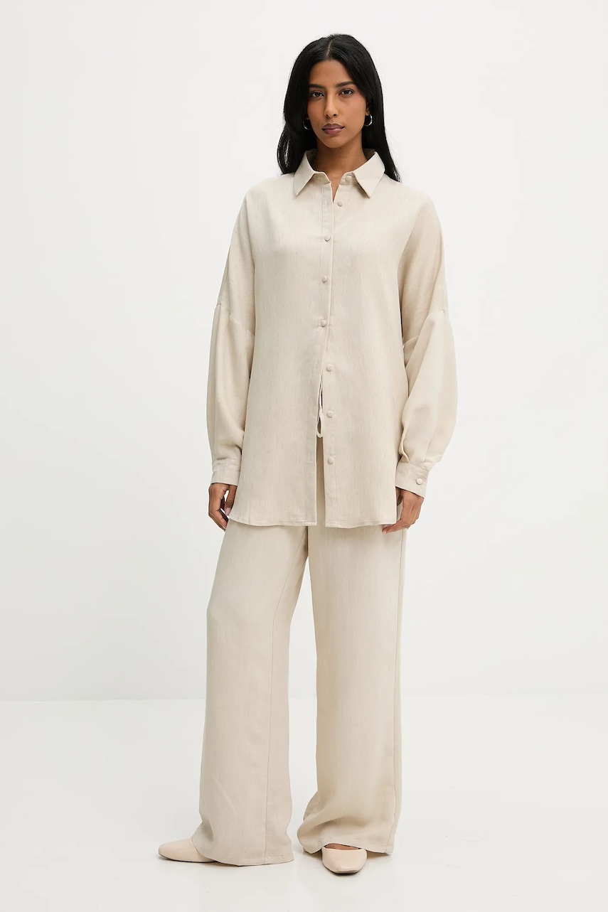 Answear Lab cămașă și pantaloni cu amestec de in culoarea bej