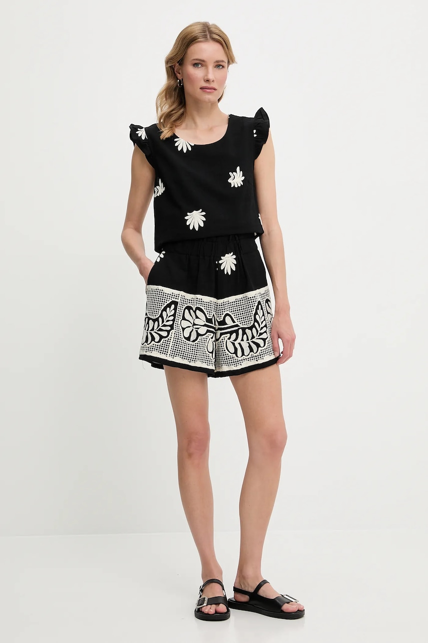 Answear Lab bluză și pantaloni scurți din bumbac culoarea negru Answear Lab bluză și pantaloni scurți din bumbac culoarea negru
