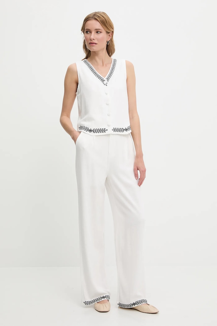 Answear Lab vestă și pantaloni de in culoarea alb Answear Lab vestă și pantaloni de in culoarea alb