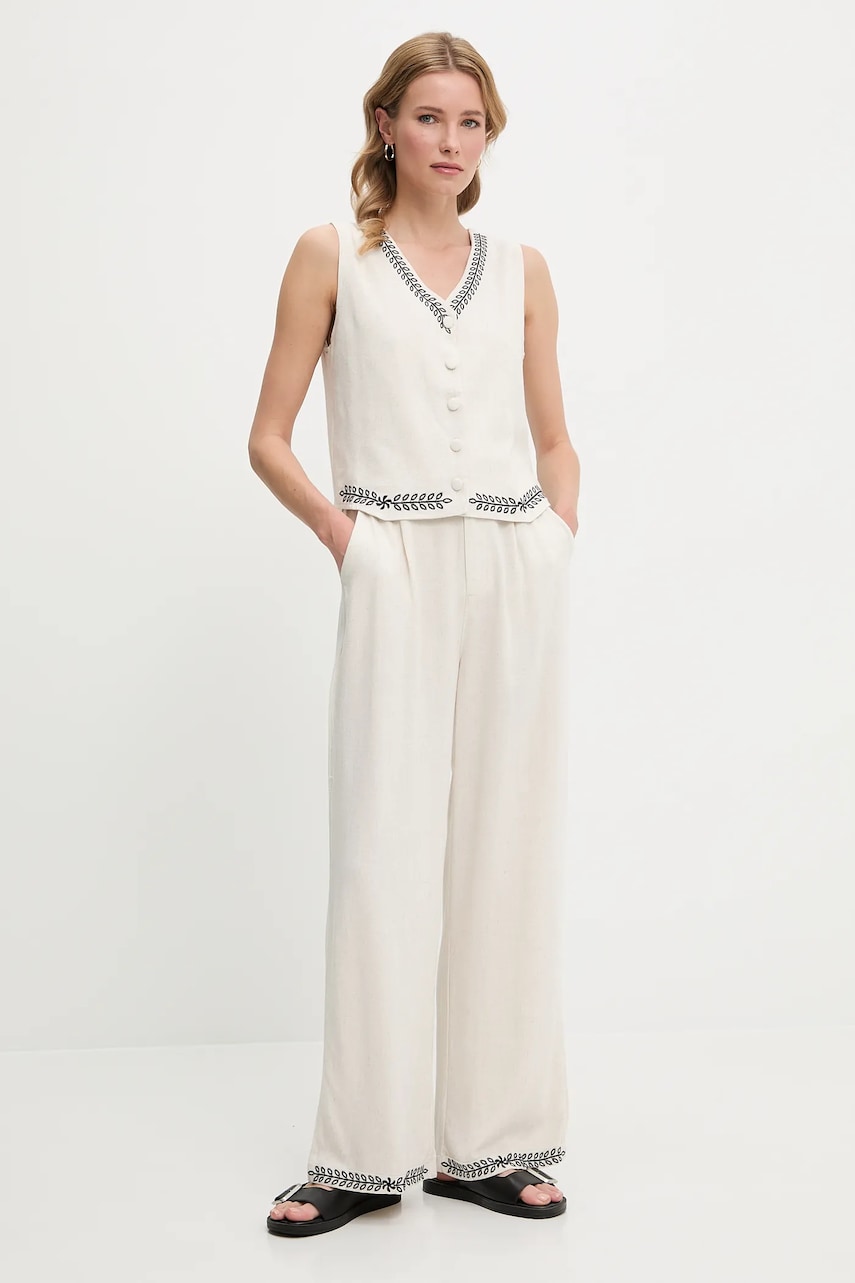 Answear Lab vestă și pantaloni de in culoarea bej Answear Lab vestă și pantaloni de in culoarea bej