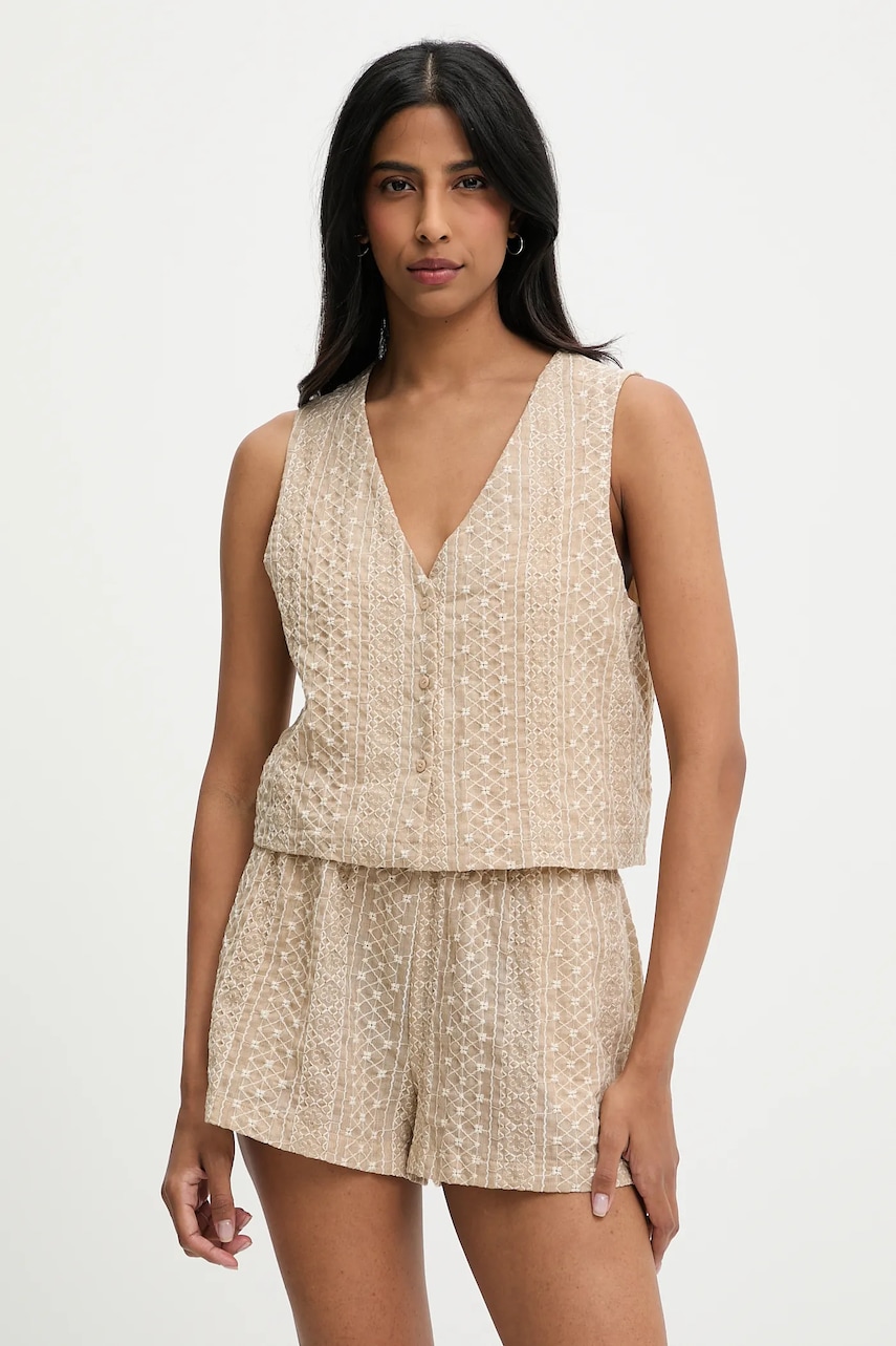 Answear Lab vesta si pantaloni scurti culoarea bej