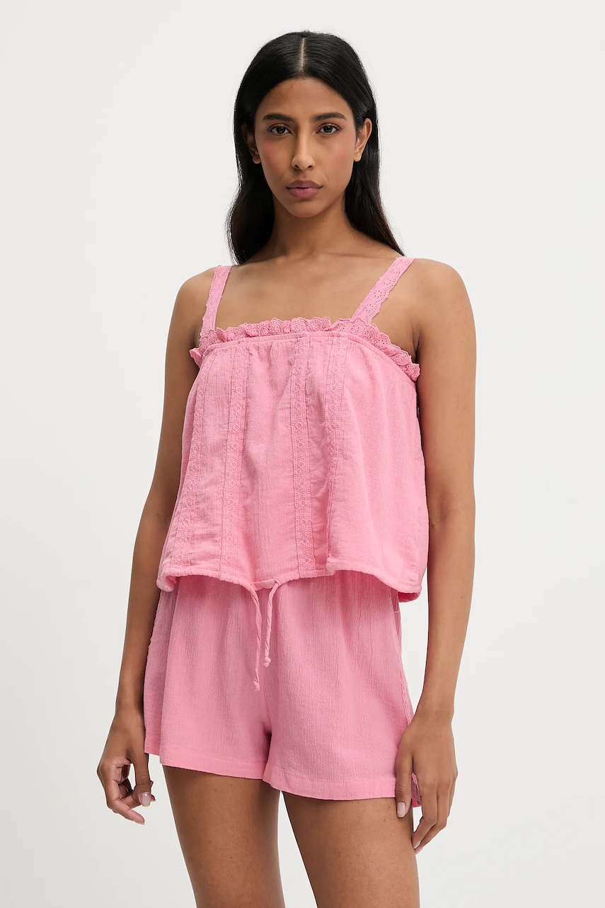 Answear Lab bluză și pantaloni scurți din bumbac culoarea roz