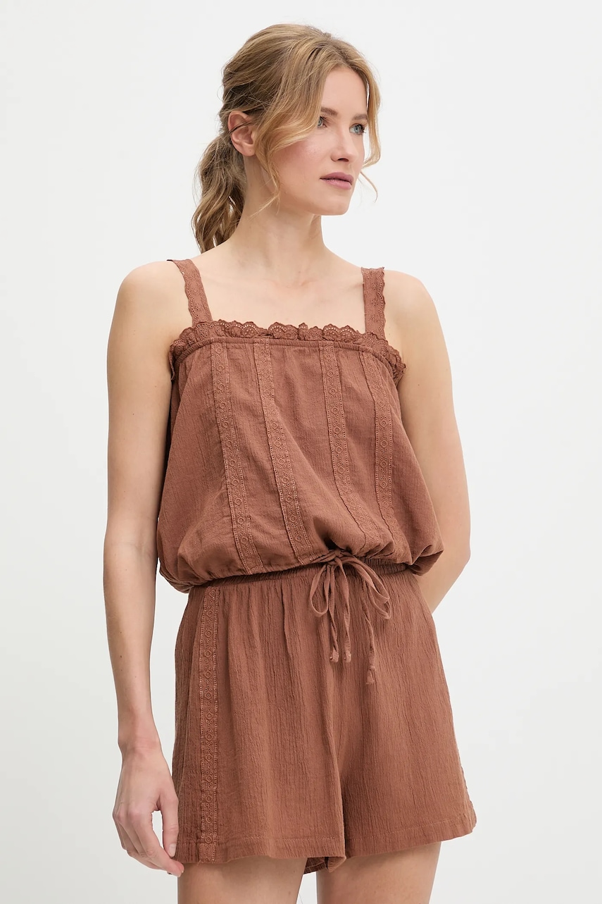 Answear Lab bluză și pantaloni scurți din bumbac culoarea maro