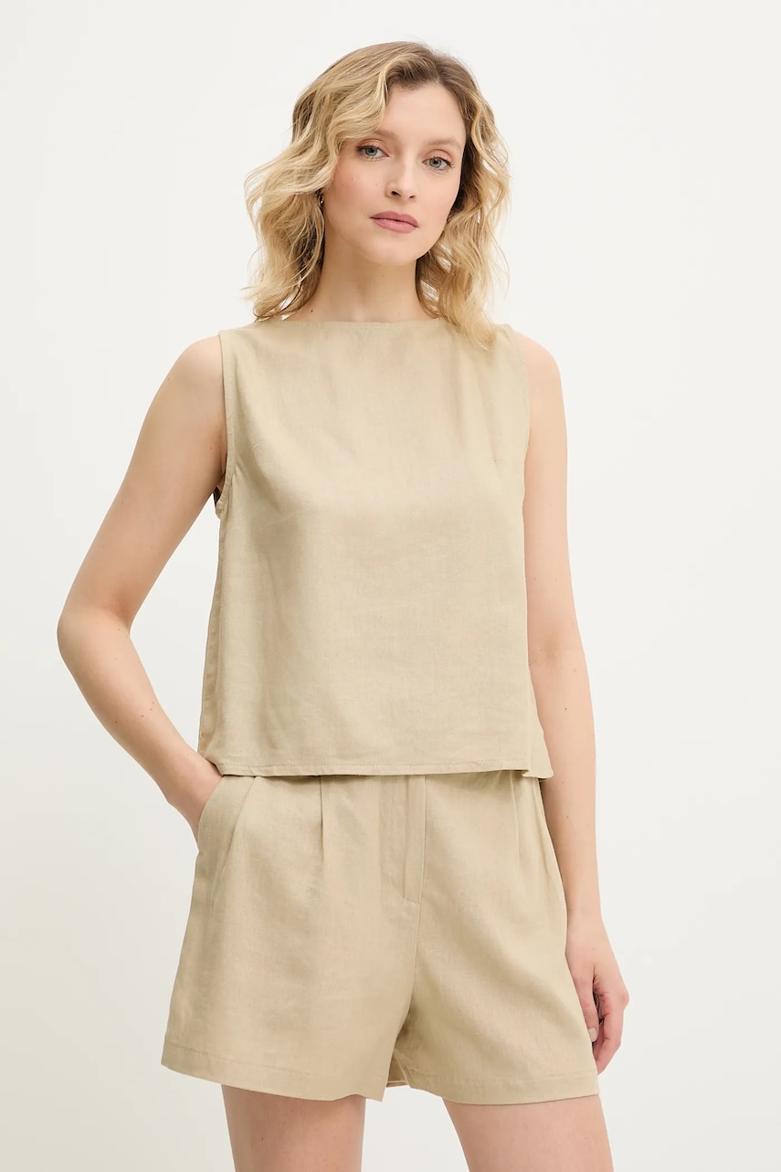 Answear Lab bluză și pantaloni scurți din in culoarea bej