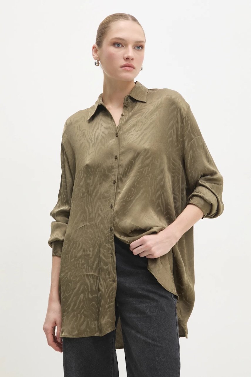 Answear Lab camasa femei, culoarea verde, cu guler clasic, relaxed Answear Lab camasa femei, culoarea verde, cu guler clasic, relaxed