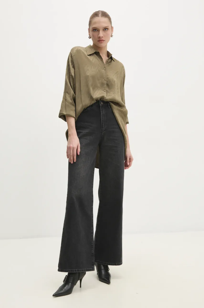 Рубашка Answear.LAB женская цвет зелёный relaxed классический воротник Рубашка Answear.LAB женская цвет зелёный relaxed классический воротник
