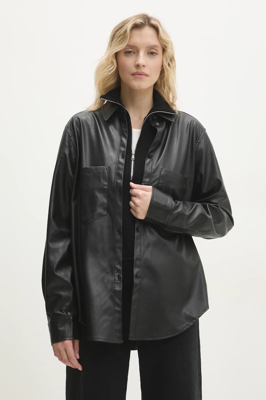Answear Lab camasa femei, culoarea negru, cu guler clasic, relaxed