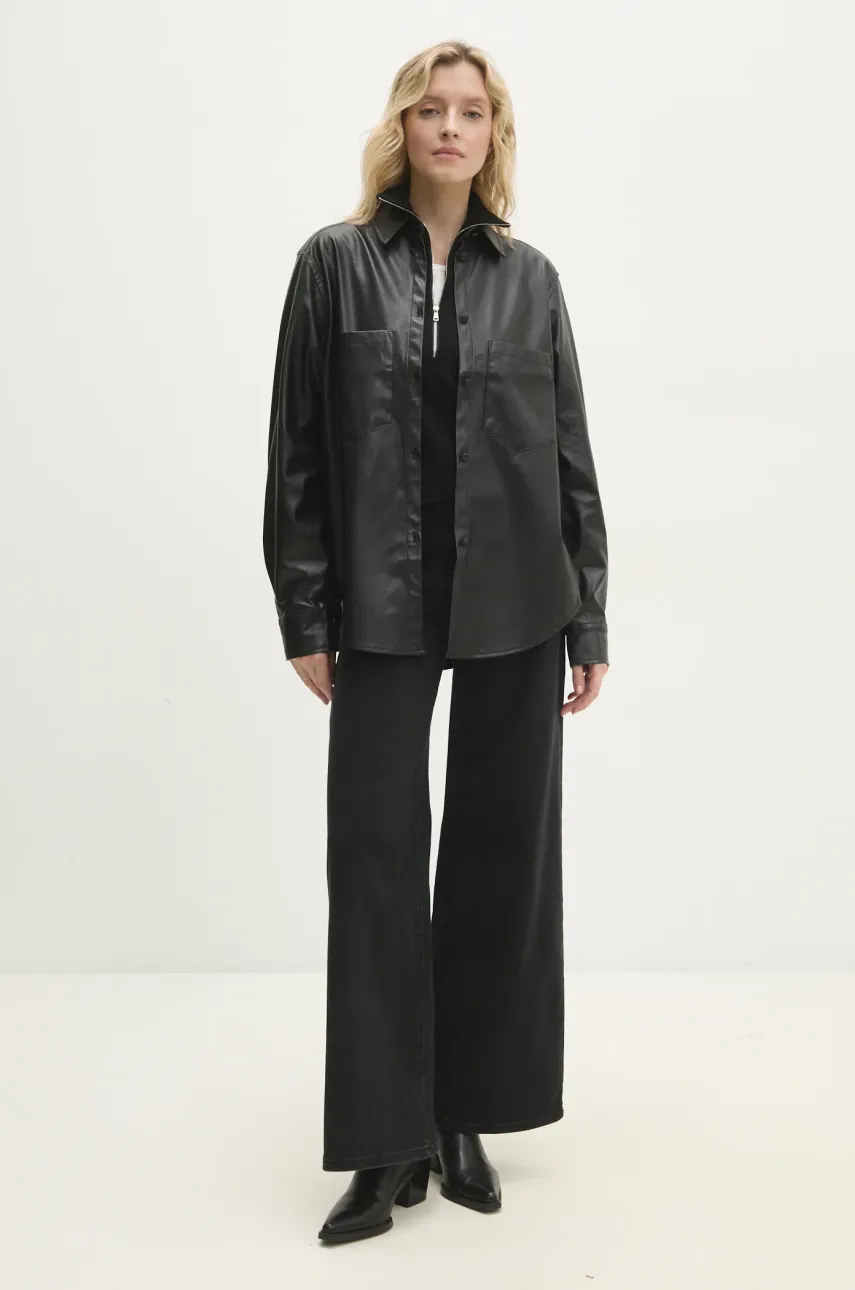 Рубашка Answear.LAB женская цвет чёрный relaxed классический воротник Рубашка Answear.LAB женская цвет чёрный relaxed классический воротник