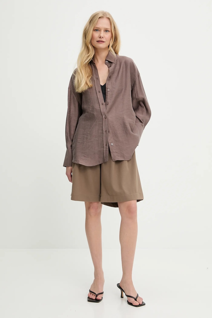 Рубашка Answear.LAB цвет коричневый relaxed классический воротник Рубашка Answear.LAB цвет коричневый relaxed классический воротник
