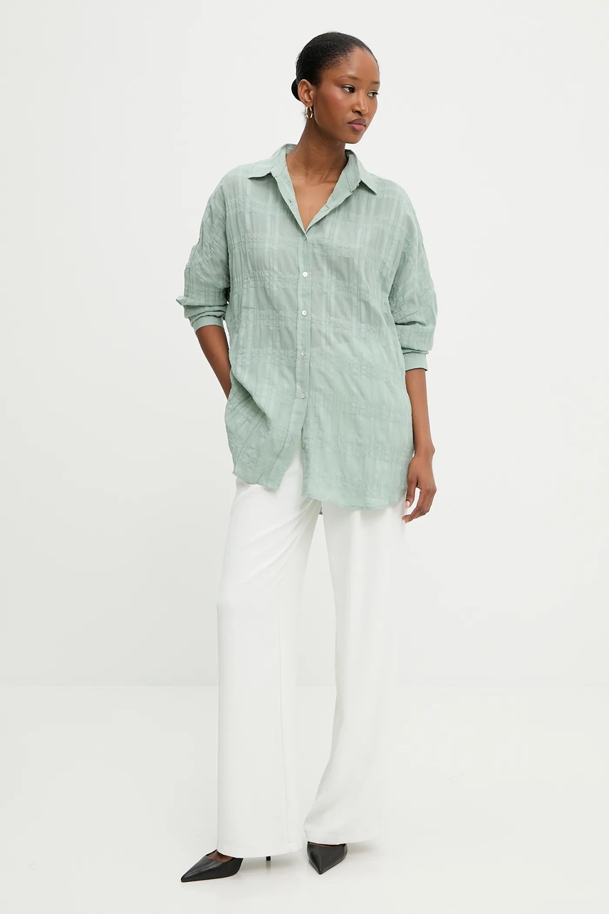 Хлопковая рубашка Answear.LAB цвет зелёный relaxed классический воротник
