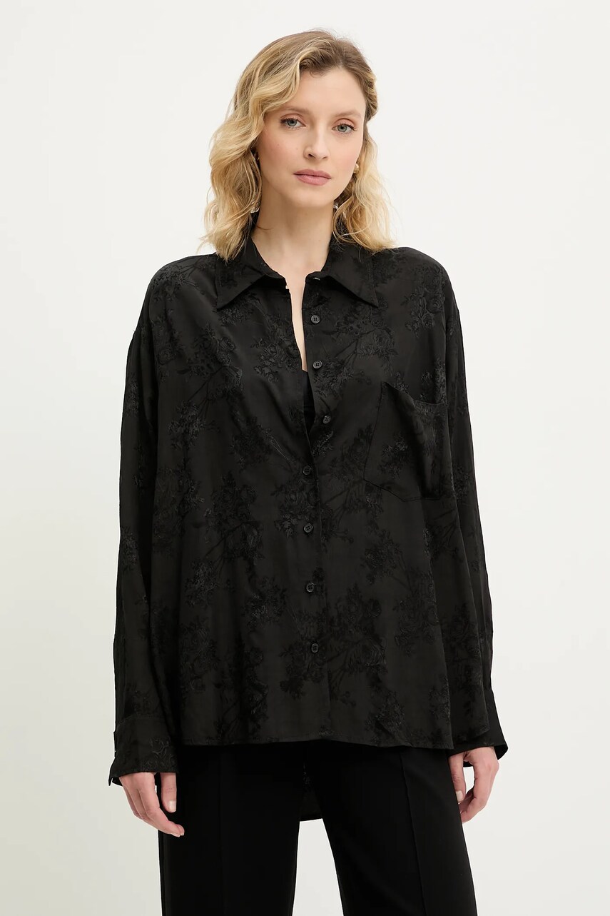 Answear Lab camasa culoarea negru, cu guler clasic, relaxed