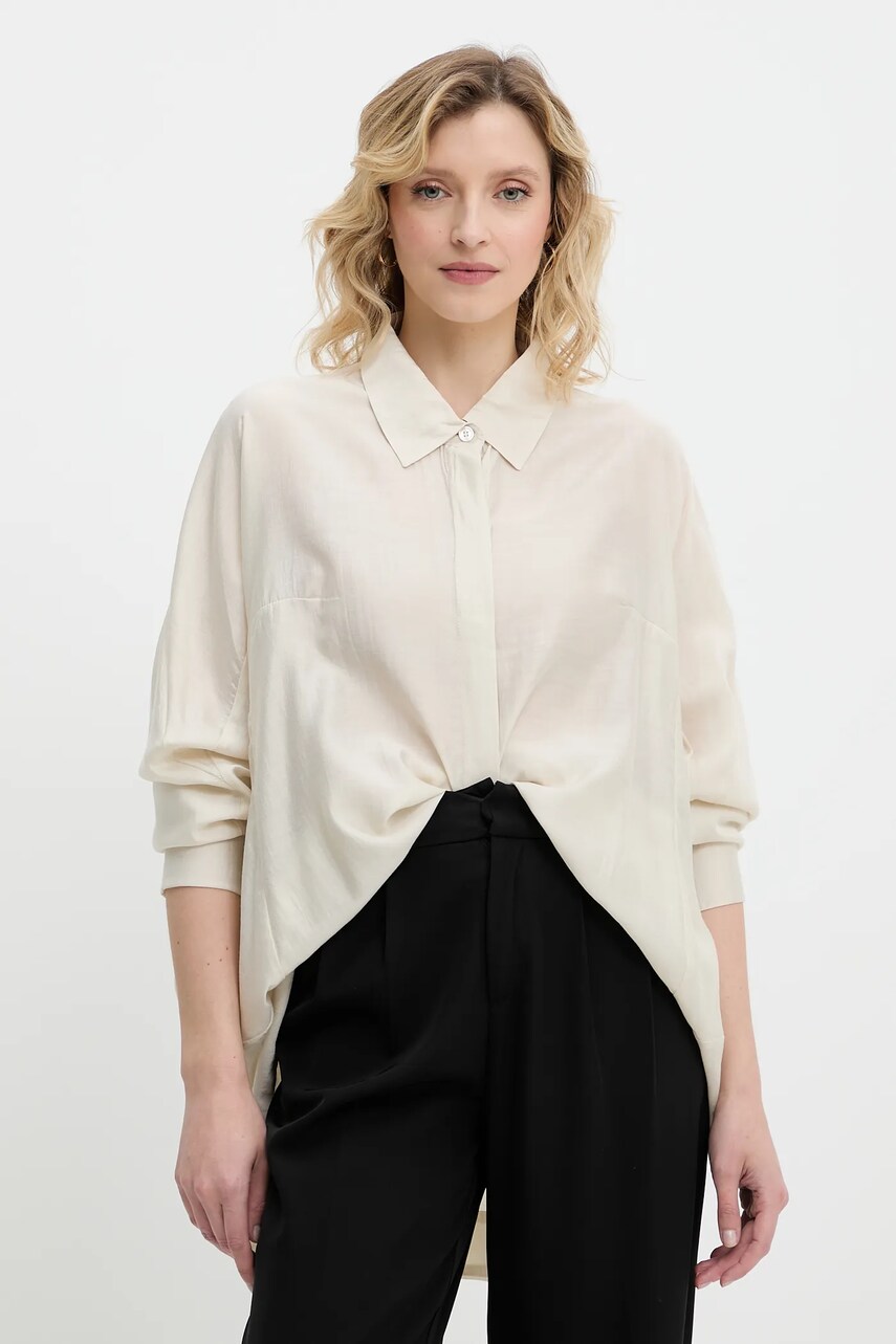 Answear Lab camasa culoarea bej, cu guler clasic, relaxed