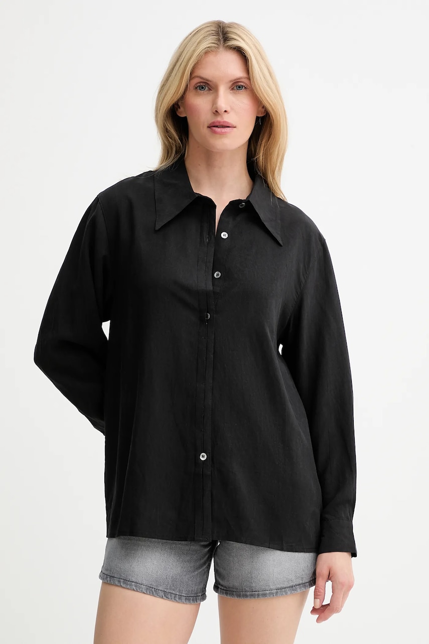 Answear Lab camasa culoarea negru, cu guler clasic, relaxed