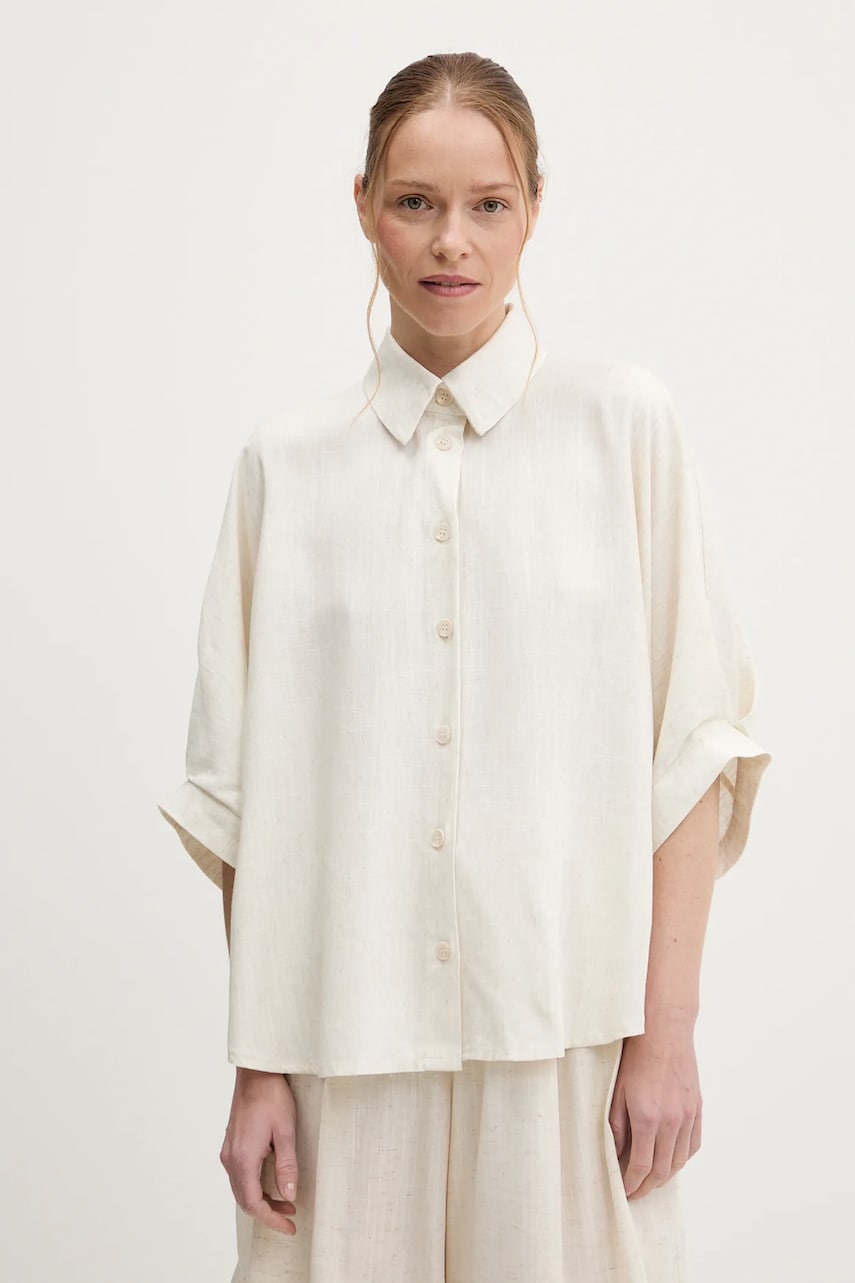 Answear Lab cămașă de in culoarea bej, cu guler clasic, relaxed