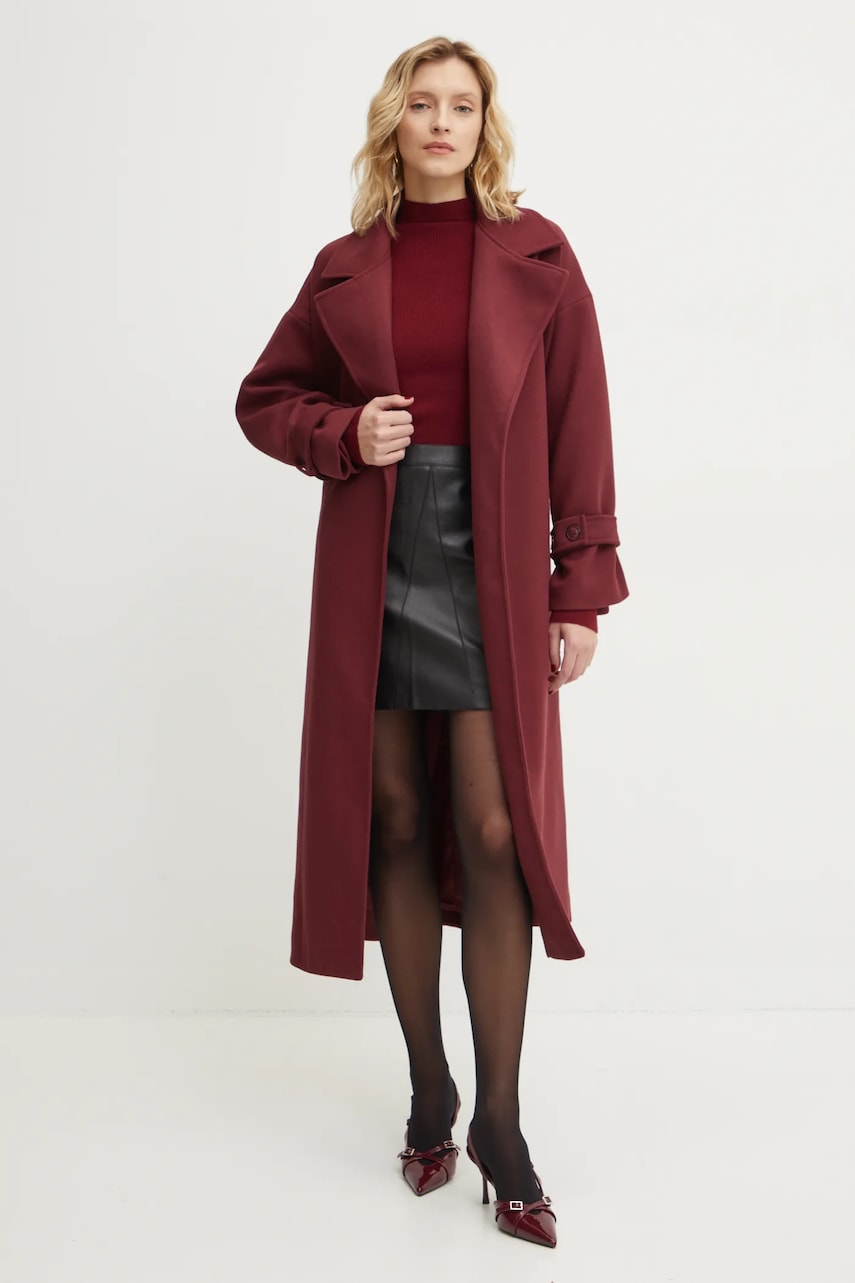 Пальто с шерстью Answear Lab цвет бордовый переходной oversize Пальто с шерстью Answear Lab цвет бордовый переходной oversize