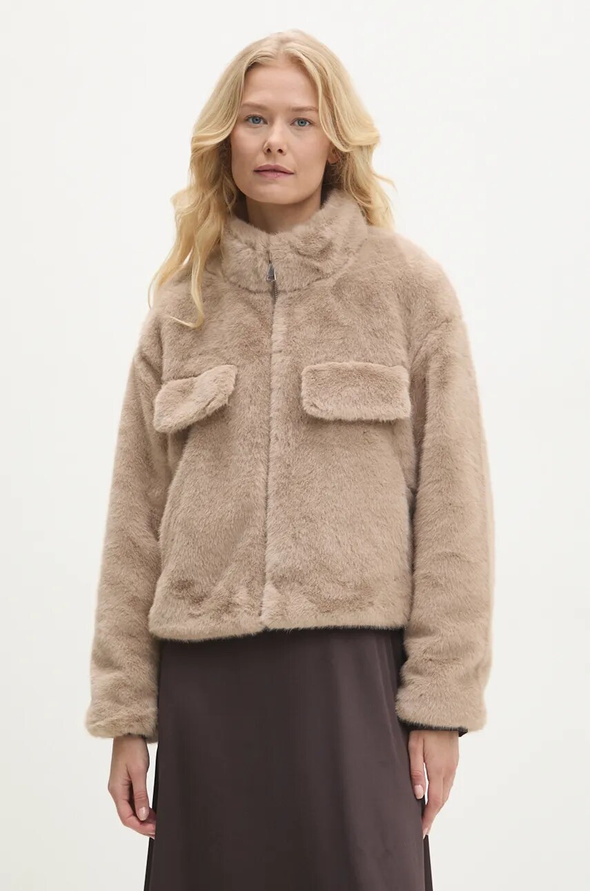 Answear Lab palton femei, culoarea bej, de tranzitie, oversize