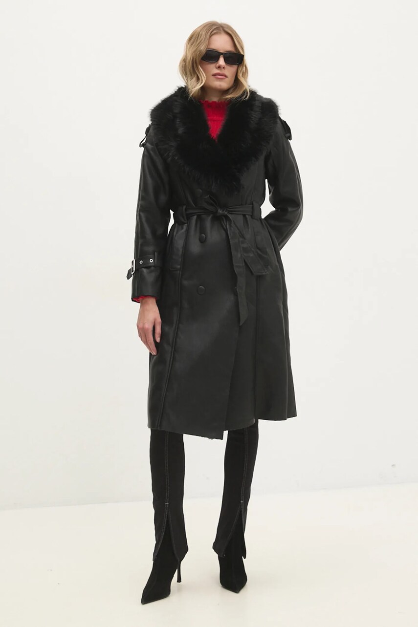 Answear Lab palton femei, culoarea negru, de tranzitie