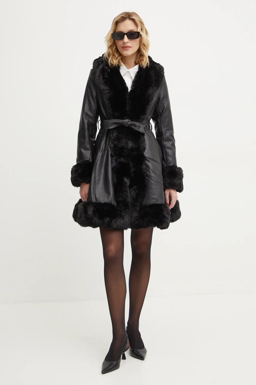 Answear Lab palton femei, culoarea negru, de tranzitie