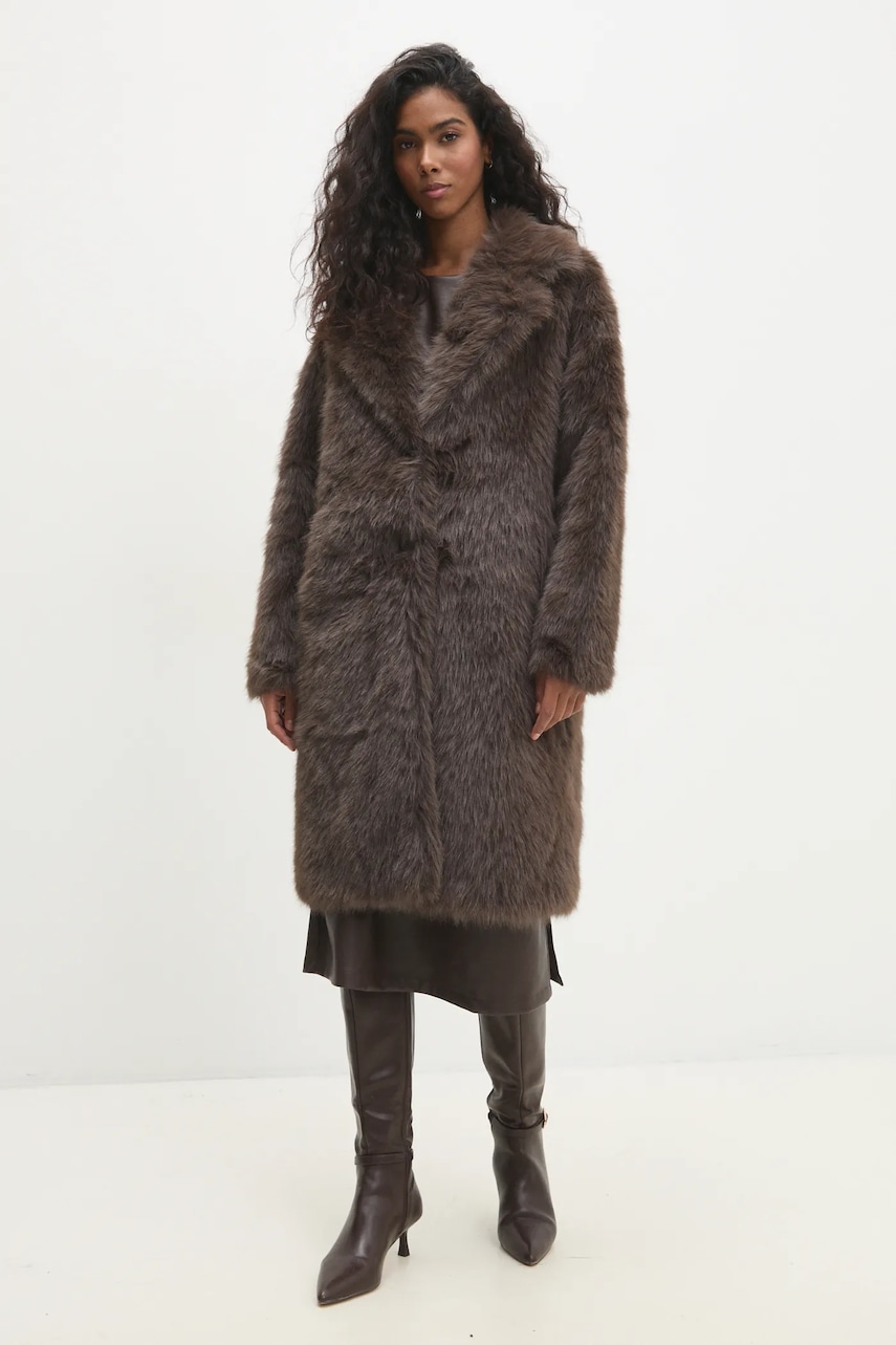 Answear Lab palton femei, culoarea maro, de tranzitie, oversize