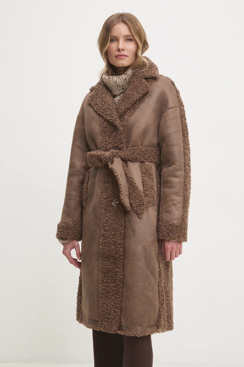 Answear Lab palton femei, culoarea maro, de tranzitie