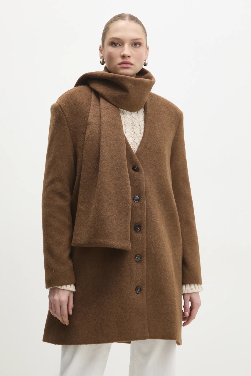 Answear Lab palton femei, culoarea maro, de tranzitie, oversize
