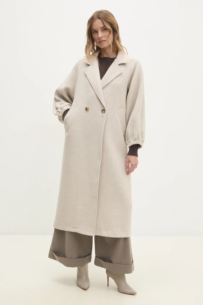 Answear Lab palton de lana culoarea bej, de tranzitie, oversize Answear Lab palton de lana culoarea bej, de tranzitie, oversize